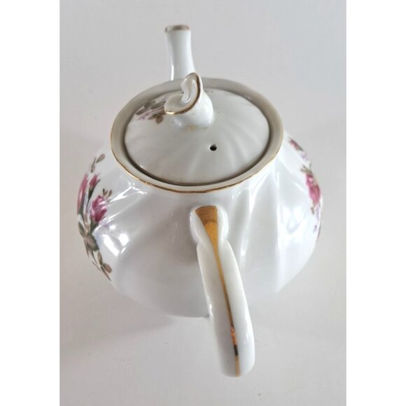 Vintage Selb Germany Teapot Transferware Moss Rose Winifred Rosenthal Gold Trim - Picture 4 of 6